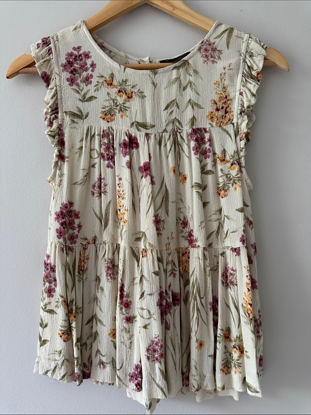 American Eagle Outfitters Cream Tunic with Pink & Yellow Floral Print